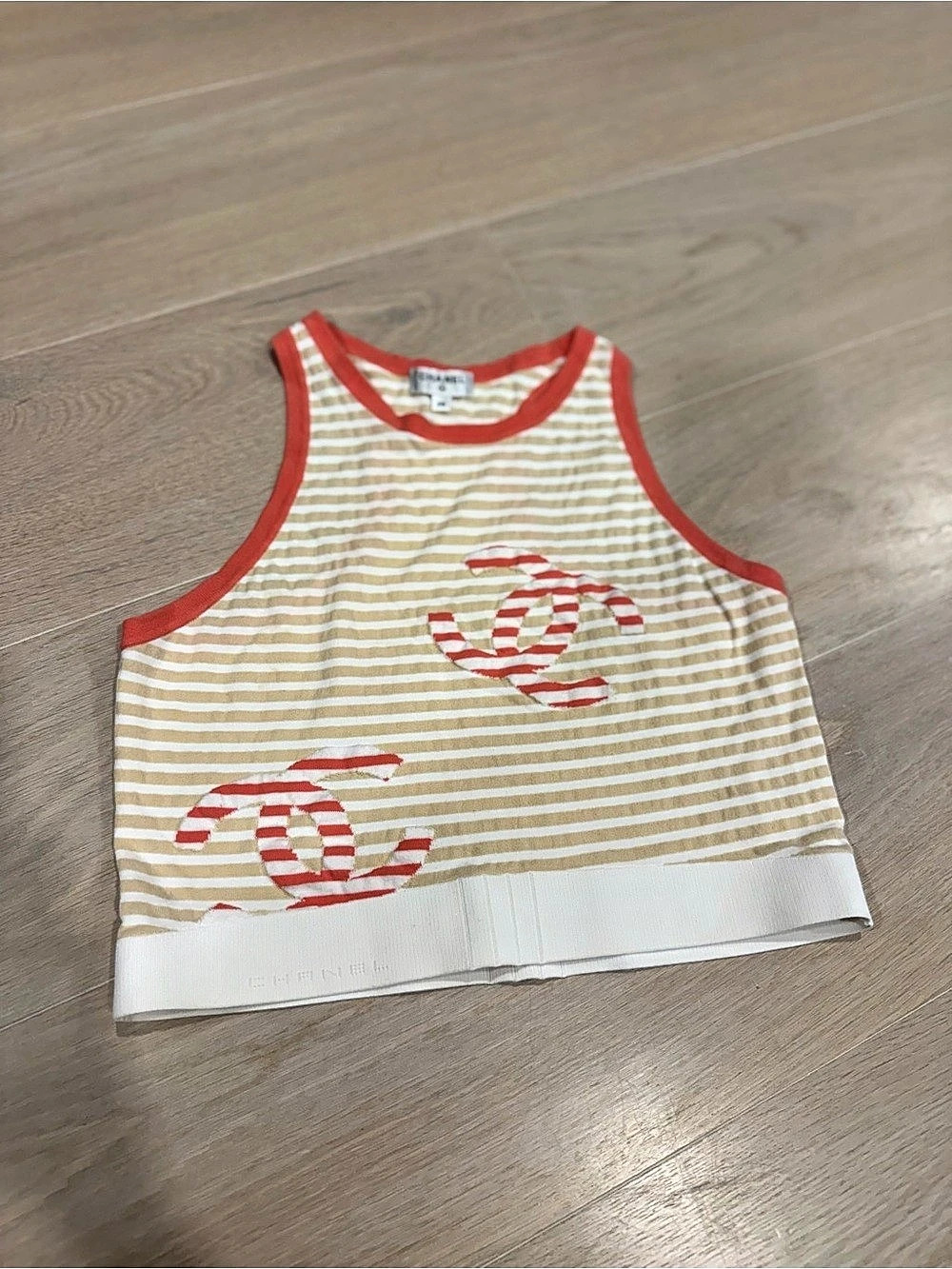 Chanel Striped Tank Top in Beige & pink Size 38 Like New
